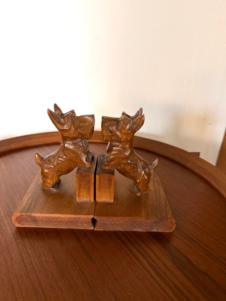 2x vintage teakhouten Schotse Terriër boekensteunen ‘60, Ophalen of Verzenden, Zo goed als nieuw