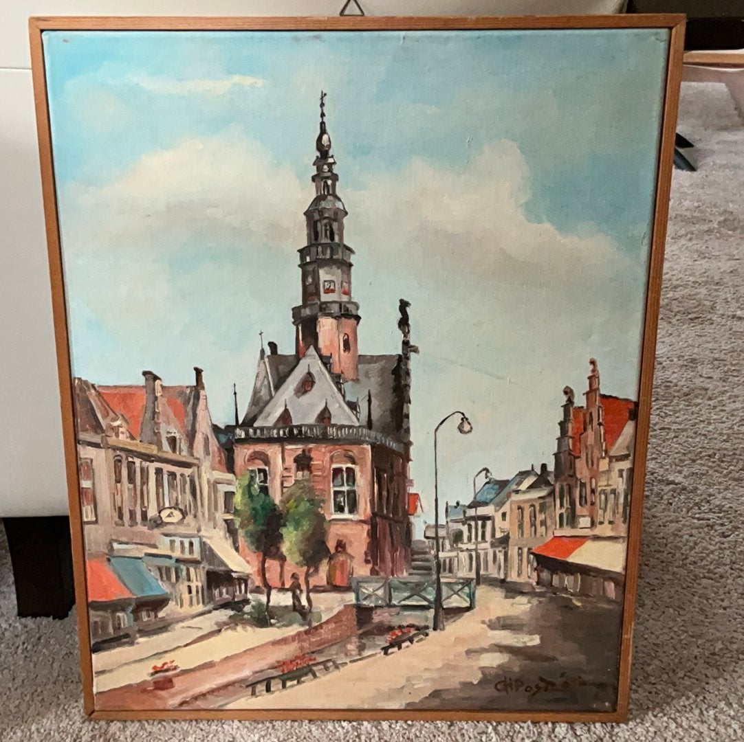 Schilderij Bolsward G.H.Post 1968 afm. 40 x 50 cm, Antiek en Kunst, Ophalen of Verzenden