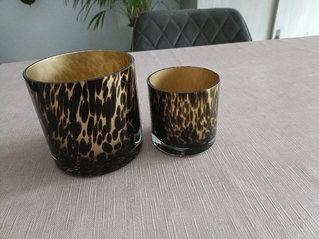 Windlichten panter, Ophalen, Bruin, Waxinelichthouder, Glas