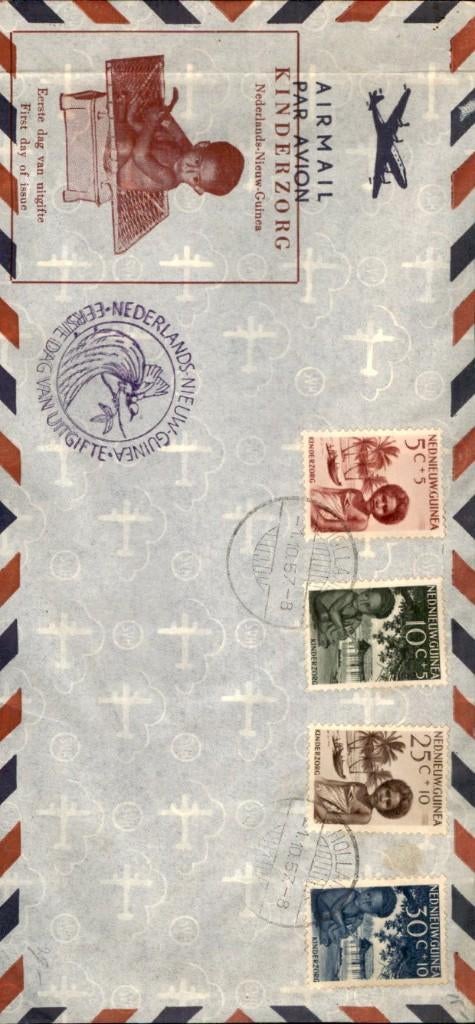 Nieuw Guinea - FDC - Kinderzegels - 1957, Postzegels en Munten, Brieven en Enveloppen | Nederland, Verzenden, Envelop