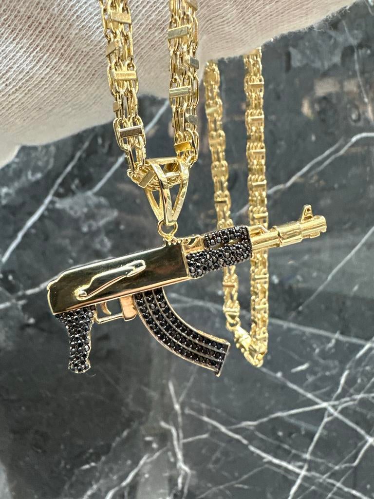 14k Gouden Magnum Ketting met AK-47 hanger, Ophalen of Verzenden, Nieuw, Goud, Met edelsteen