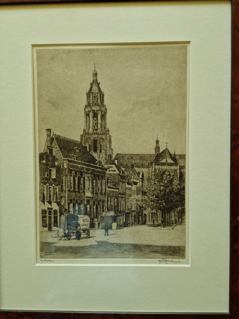 Ets van de Arnhemse Eusebius kerk, Antiek en Kunst, Kunst | Etsen en Gravures, Ophalen, Ets, Architectuur, 60 cm