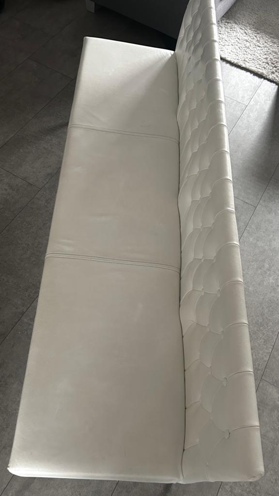 Witte leren eettafel bank, Huis en Inrichting, Banken | Sofa's en Chaises Longues, Ophalen, Gebruikt, Minder dan 75 cm, 150 tot 200 cm