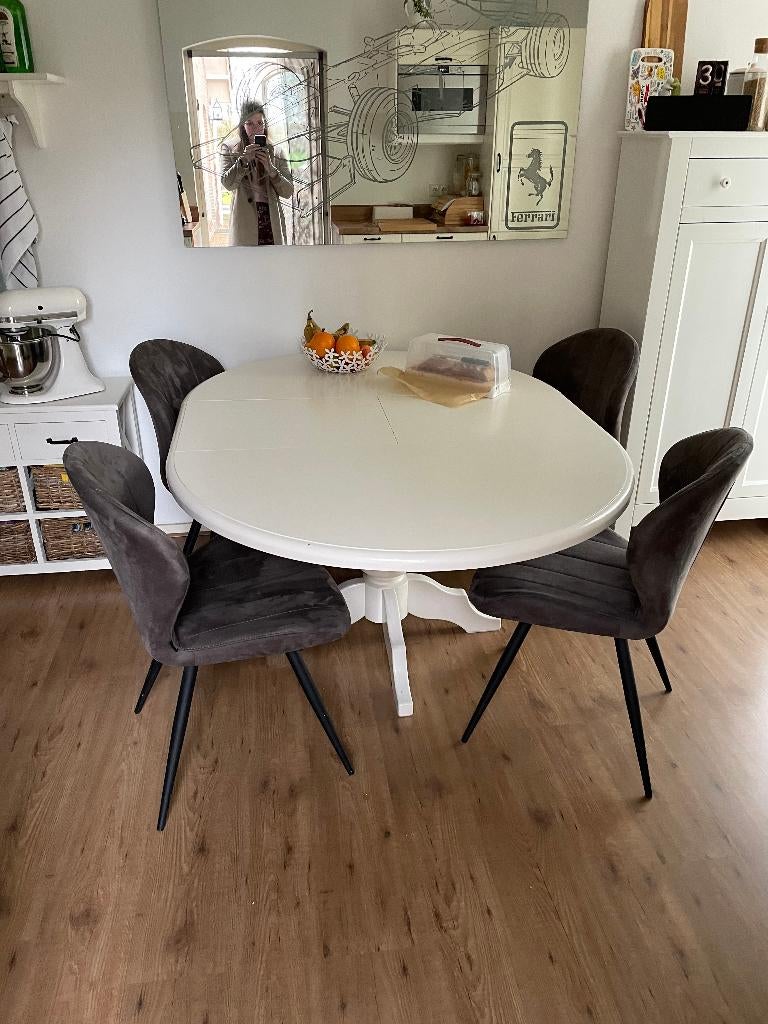Massief houten tafel (uitschuifbaar), Ophalen, Gebruikt, 100 tot 150 cm, Rond