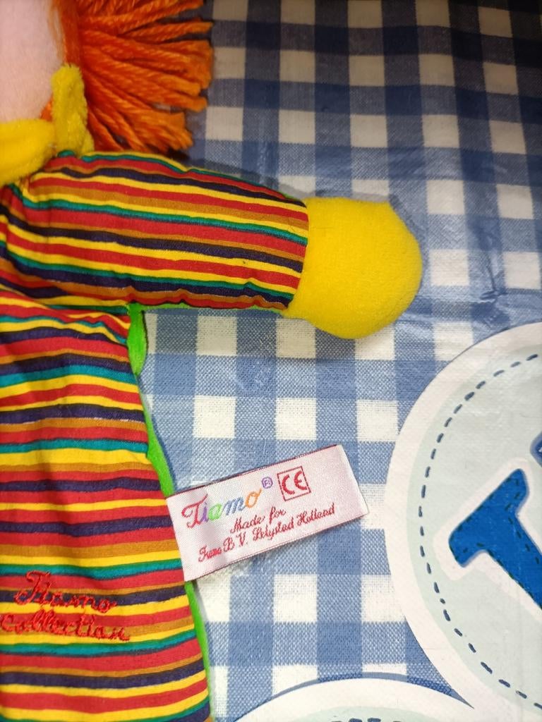Clown knuffeldoekje Tiamo met rood haar vintage, Ophalen of Verzenden, Zo goed als nieuw, Overige typen