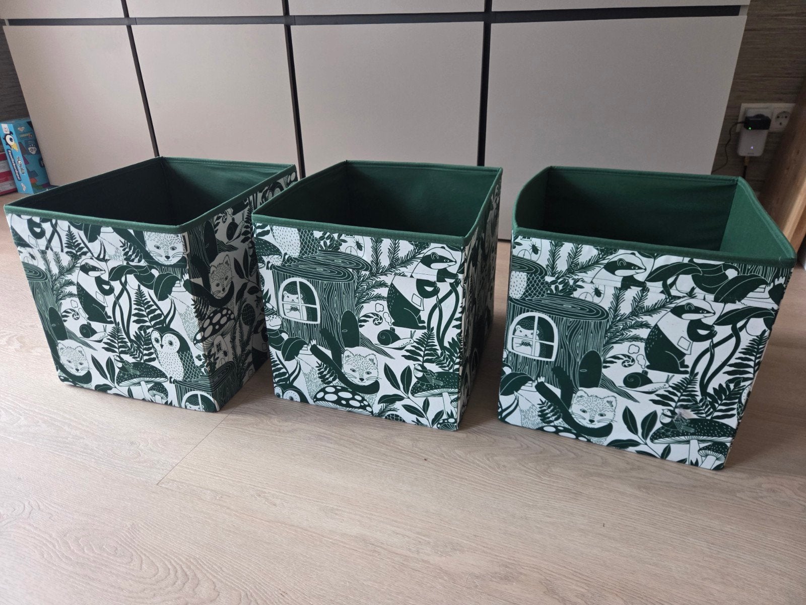 IKEA SKOGSDUVA Opbergdozen (3 stuks) - Bosdieren print, Ophalen, Overige materialen, Minder dan 50 cm, Minder dan 50 cm
