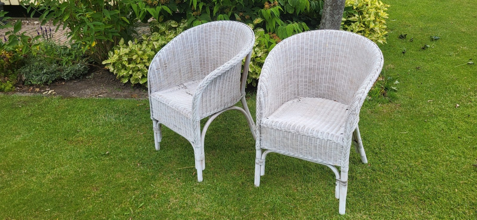 Set van 2 Wicker Tuinstoelen - Wit, Ophalen