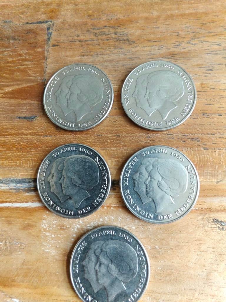 5 x Rijksdaalder dubbele kop 1980, Ophalen of Verzenden, Koningin Beatrix, 2½ gulden, Losse munt