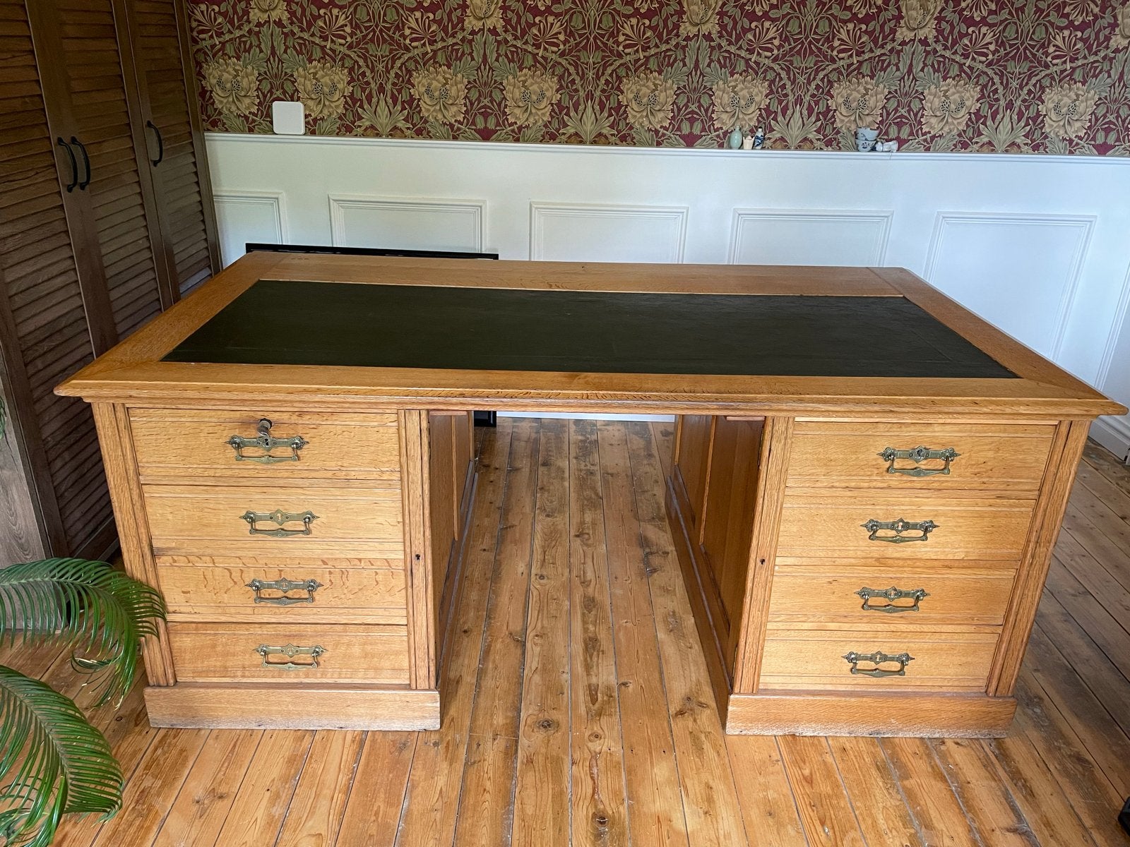 Antiek Eiken Bureau met Leren Inleg, Ophalen of Verzenden
