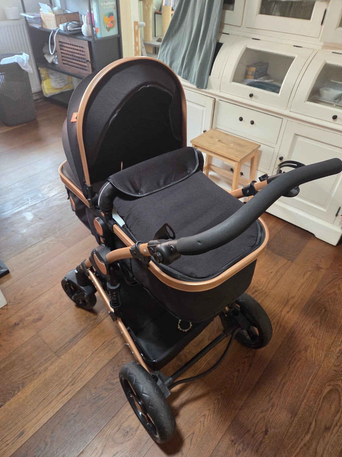Magic ZG Combiwagen Zwart/Roségoud met Reiswieg &Autostoel, Kinderen en Baby's, Kinderwagens en Combinaties, Met autostoeltje