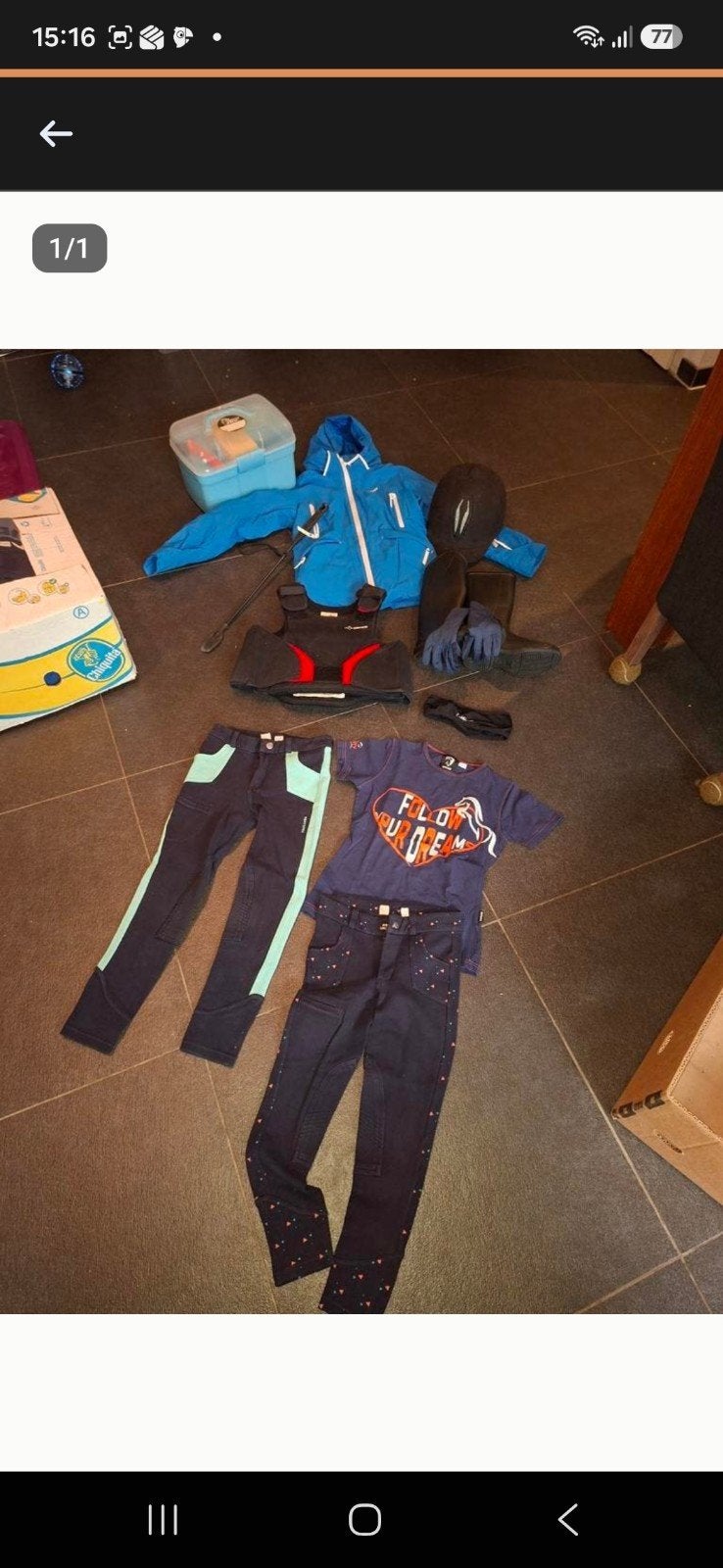 Complete set paardrijkleding en accessoires, Blauw, Diverse, Ophalen of Verzenden, Maat 36 (S)
