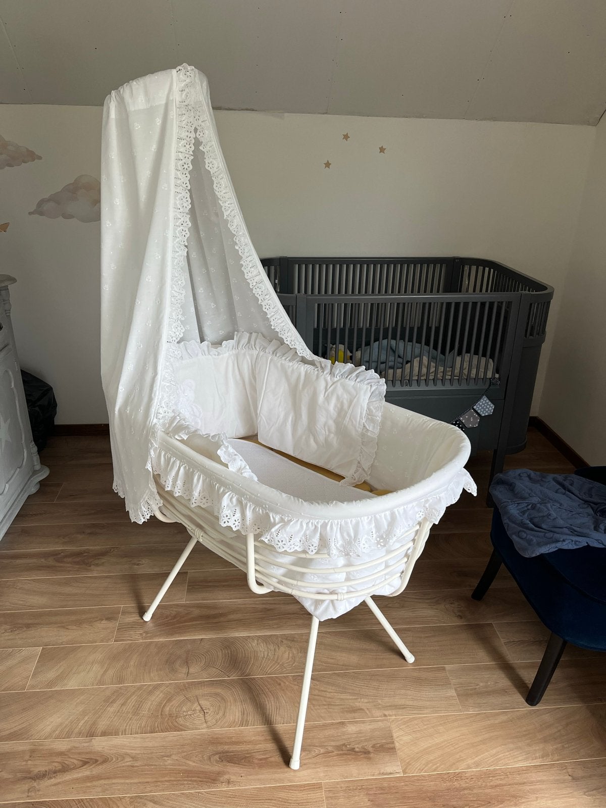 Vintage Rotan wieg incl. linnen en Aerosleep, demontabel, Ophalen, Gebruikt, Wieg