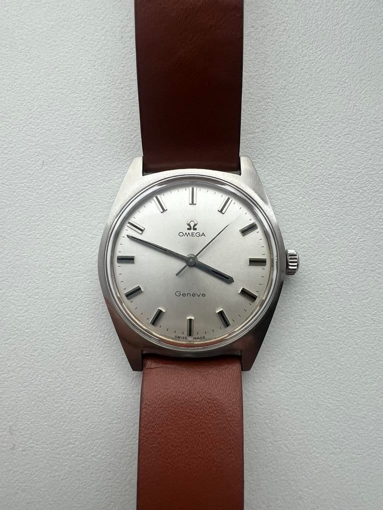 vintage Omega Geneve horloge - Uitstekende Staat!, Leer, Staal, Polshorloge, Ophalen of Verzenden