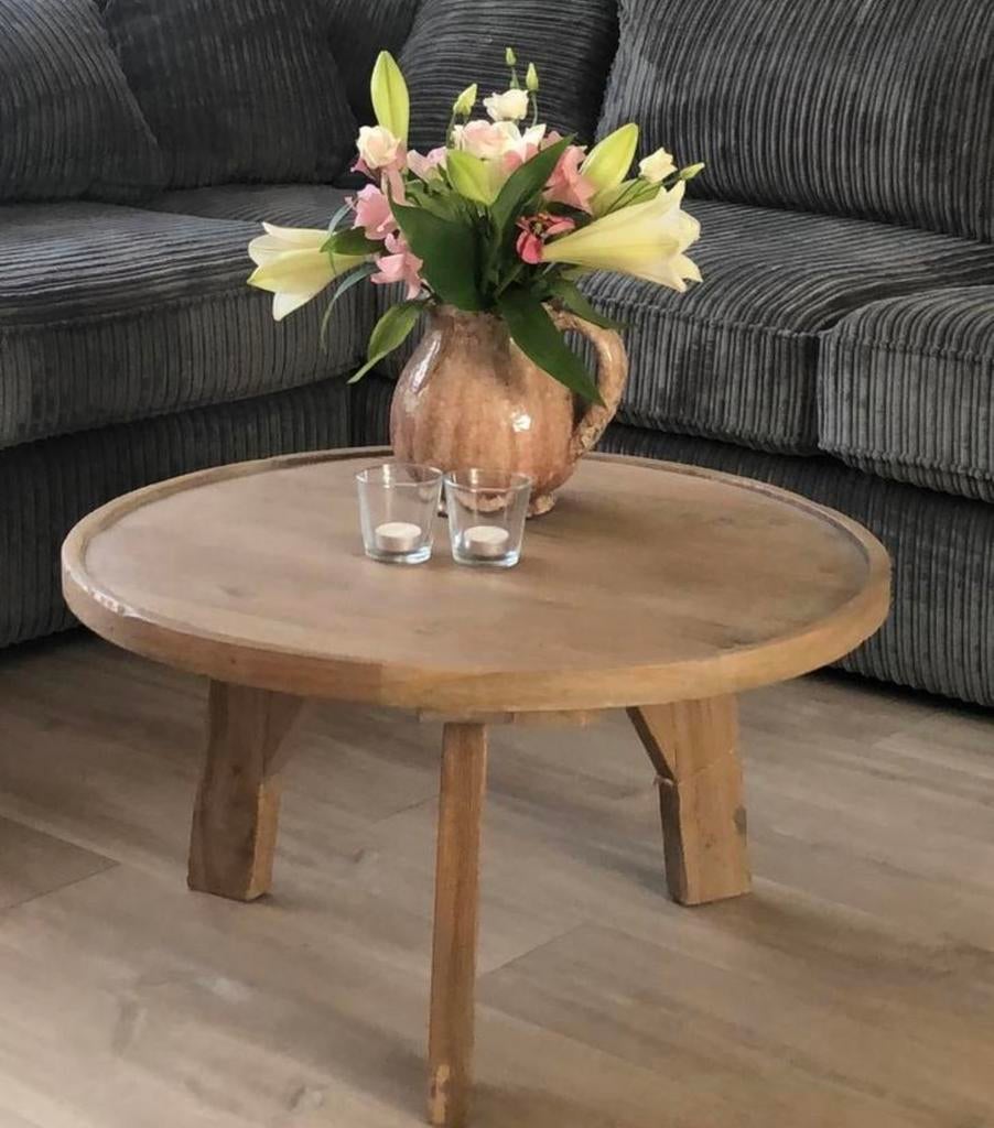 Houten salontafel, 50 tot 100 cm, Rond, Ophalen of Verzenden, Zo goed als nieuw