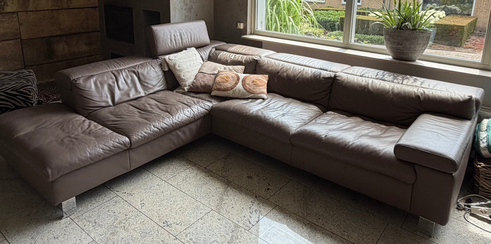 Leren hoekbankstel taupe Ewald Schillig, Ophalen, Gebruikt
