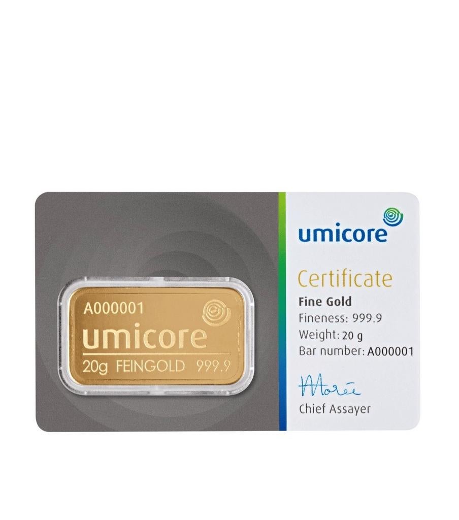 Umicore 20 gram goudbaar, Ophalen of Verzenden, Goud