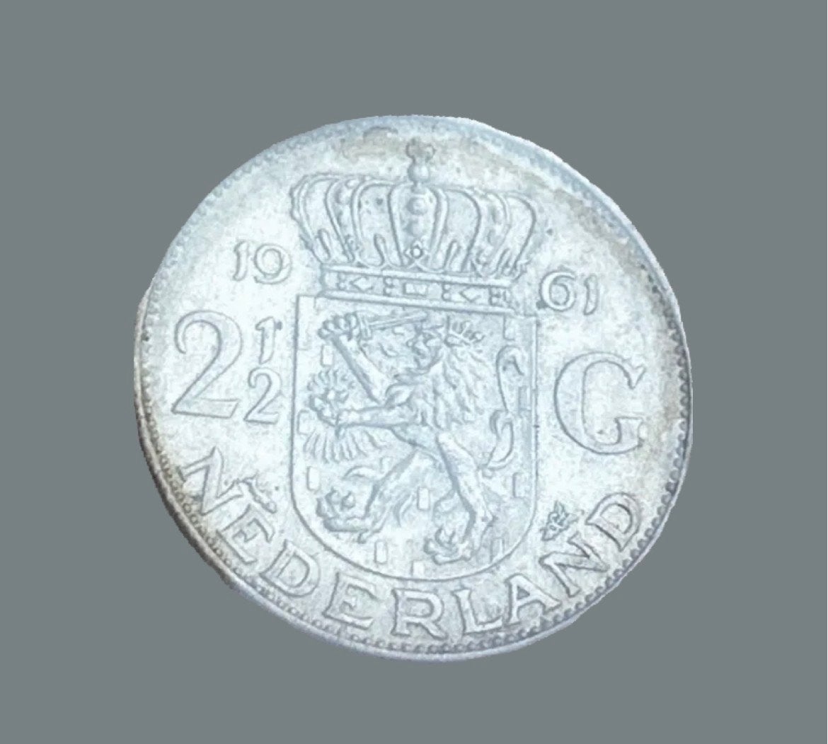 Zilveren 2½ Gulden munt Koningin Juliana 1961, Koningin Juliana, Verzenden, Zilver, Losse munt