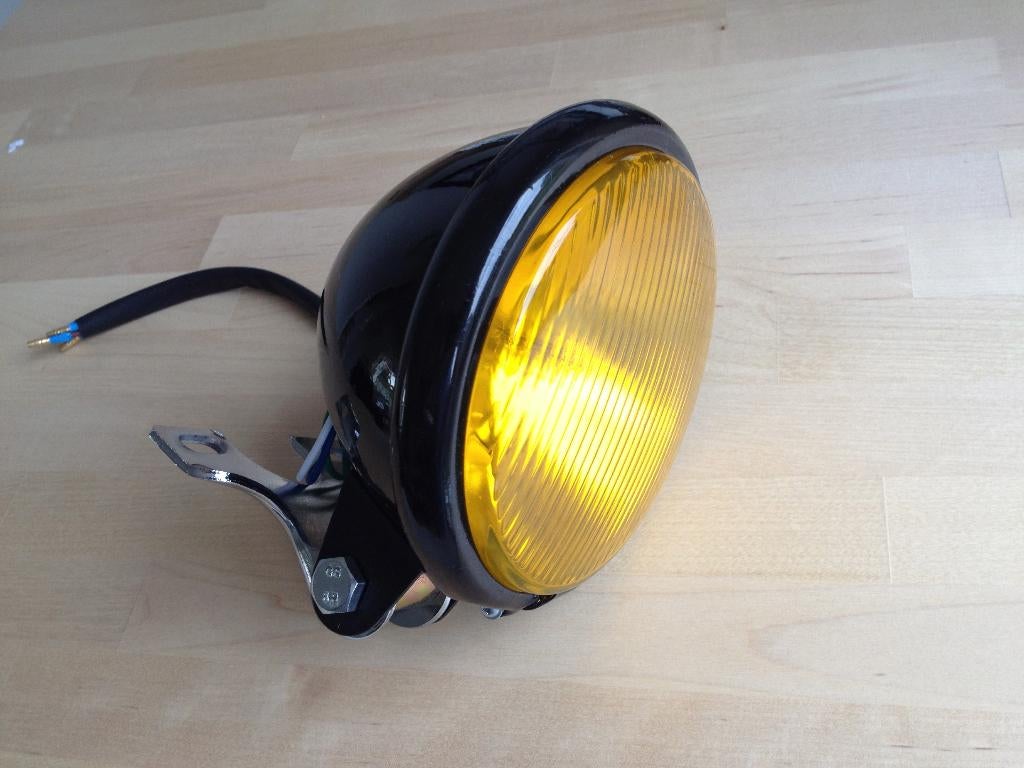 Koplamp classic look cafe racer bobber scrambler geel onder, Ophalen of Verzenden