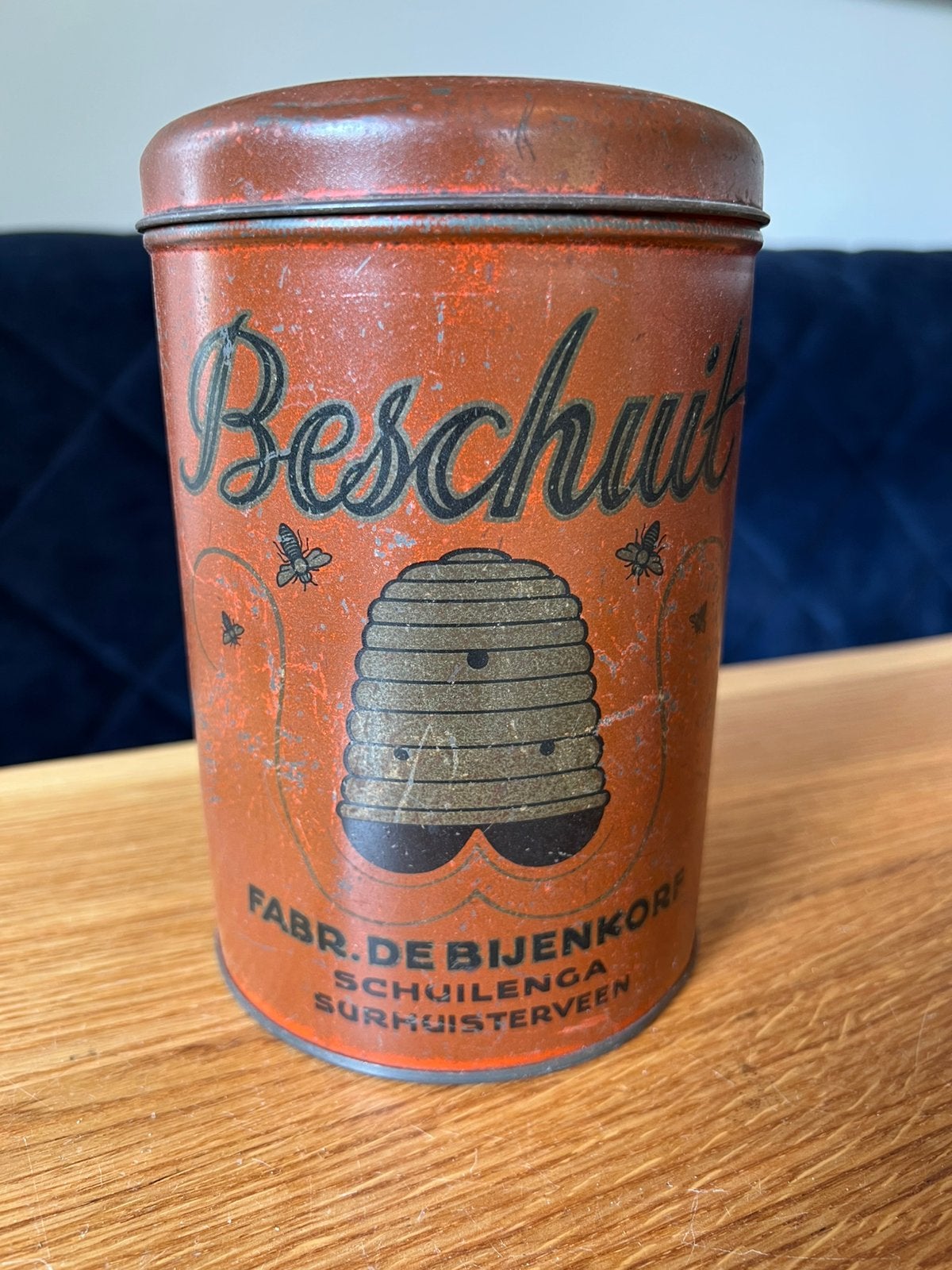 Vintage Beschuitblik Fabr. De Bijenkorf Surhuisterveen, Ophalen of Verzenden, Gebruikt, Overige