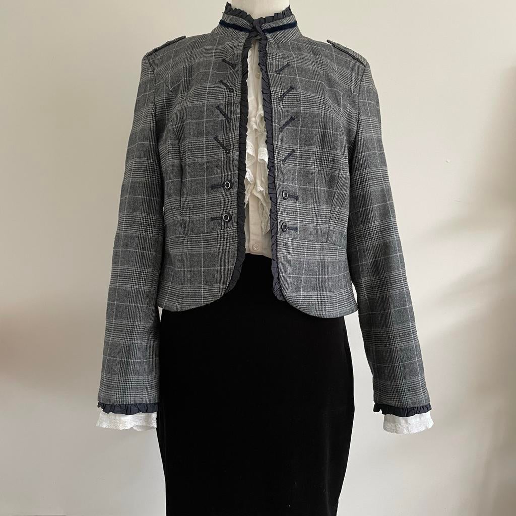 Scarva geruite military blazer met ruches - Maat 40, Maat 38/40 (M), Zwart, Ophalen of Verzenden, Zo goed als nieuw