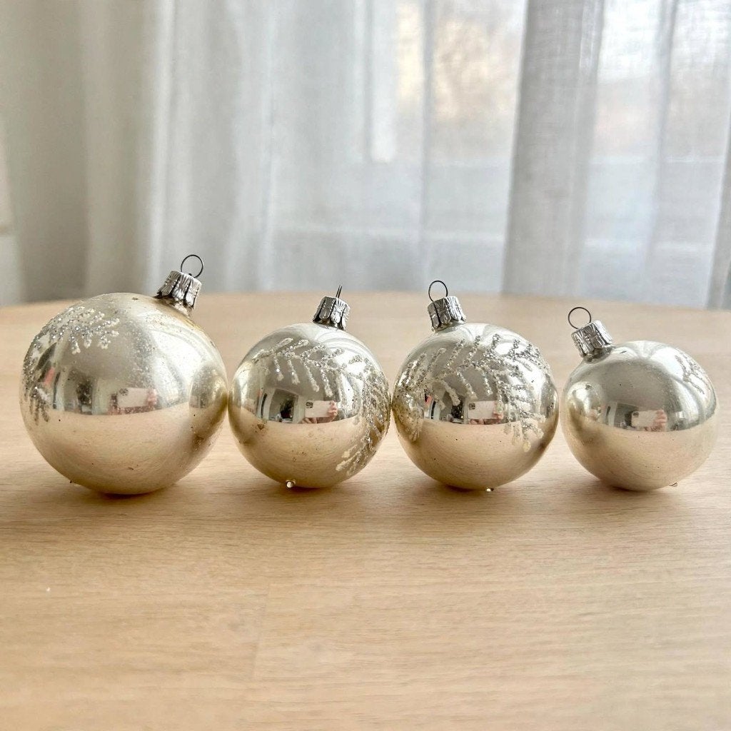 Set van 4 Vintage Glazen Kerstballen, Ophalen of Verzenden, Gebruikt