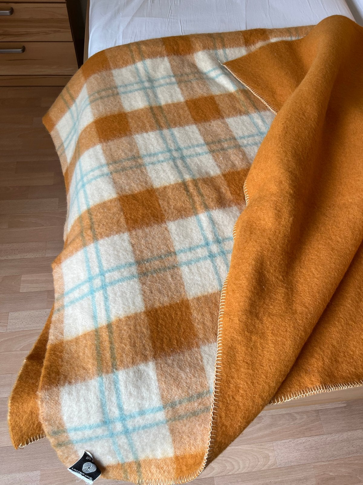 Vintage wollen plaid - Oranje geruit, Ophalen, Oranje, Wol, Zo goed als nieuw