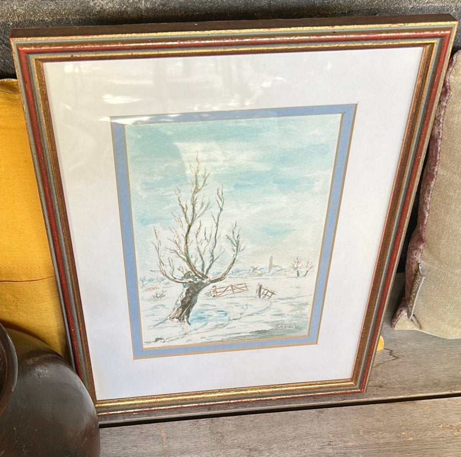 Aquarel Hollands Winterlandschap Riek de Vos (Mondschilder), Ophalen of Verzenden