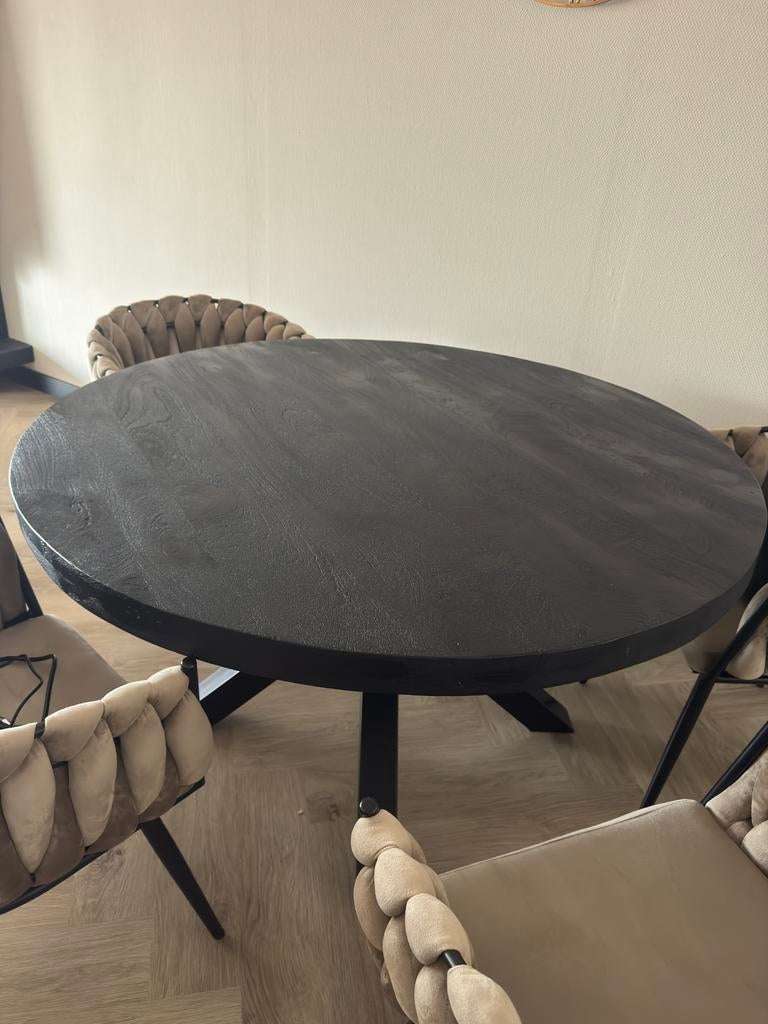 Ronde mangohouten eettafel 130 cm – zwart, Huis en Inrichting, Tafels | Eettafels, Ophalen, Gebruikt, 100 tot 150 cm, Rond