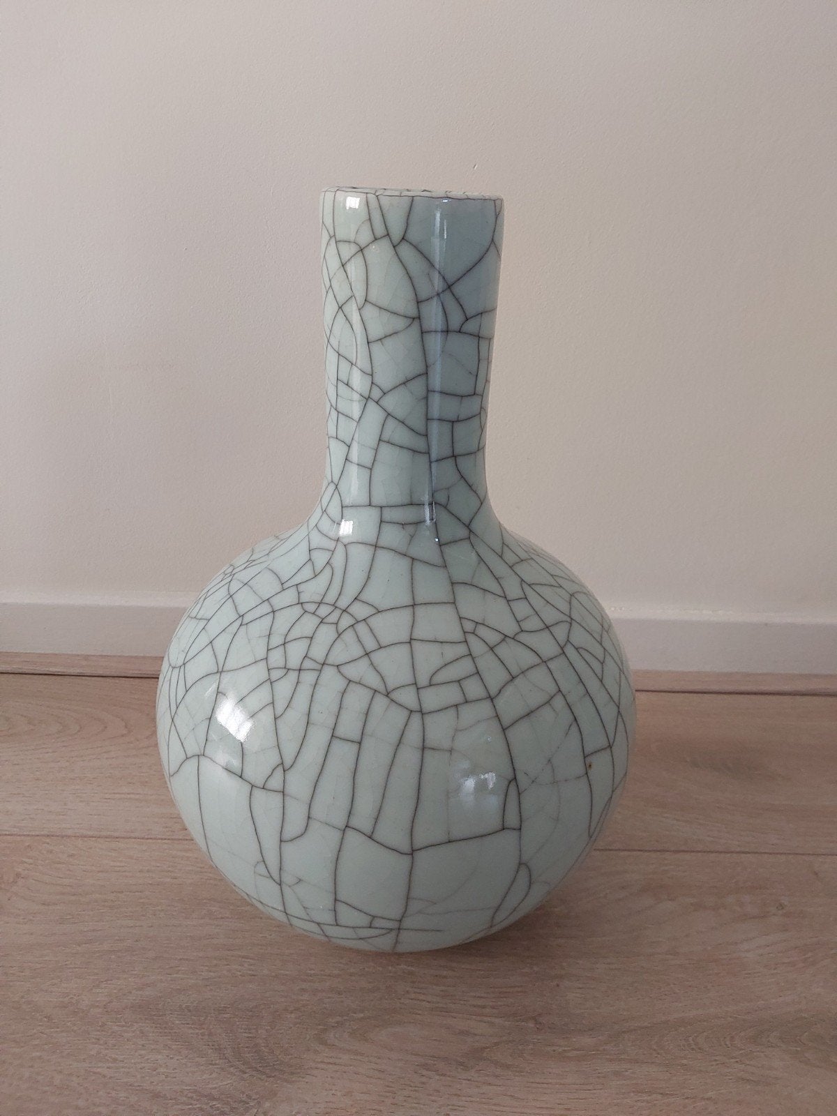 Decoratieve Craquelé Vaas - Lichtblauw Keramiek, Antiek en Kunst, Ophalen