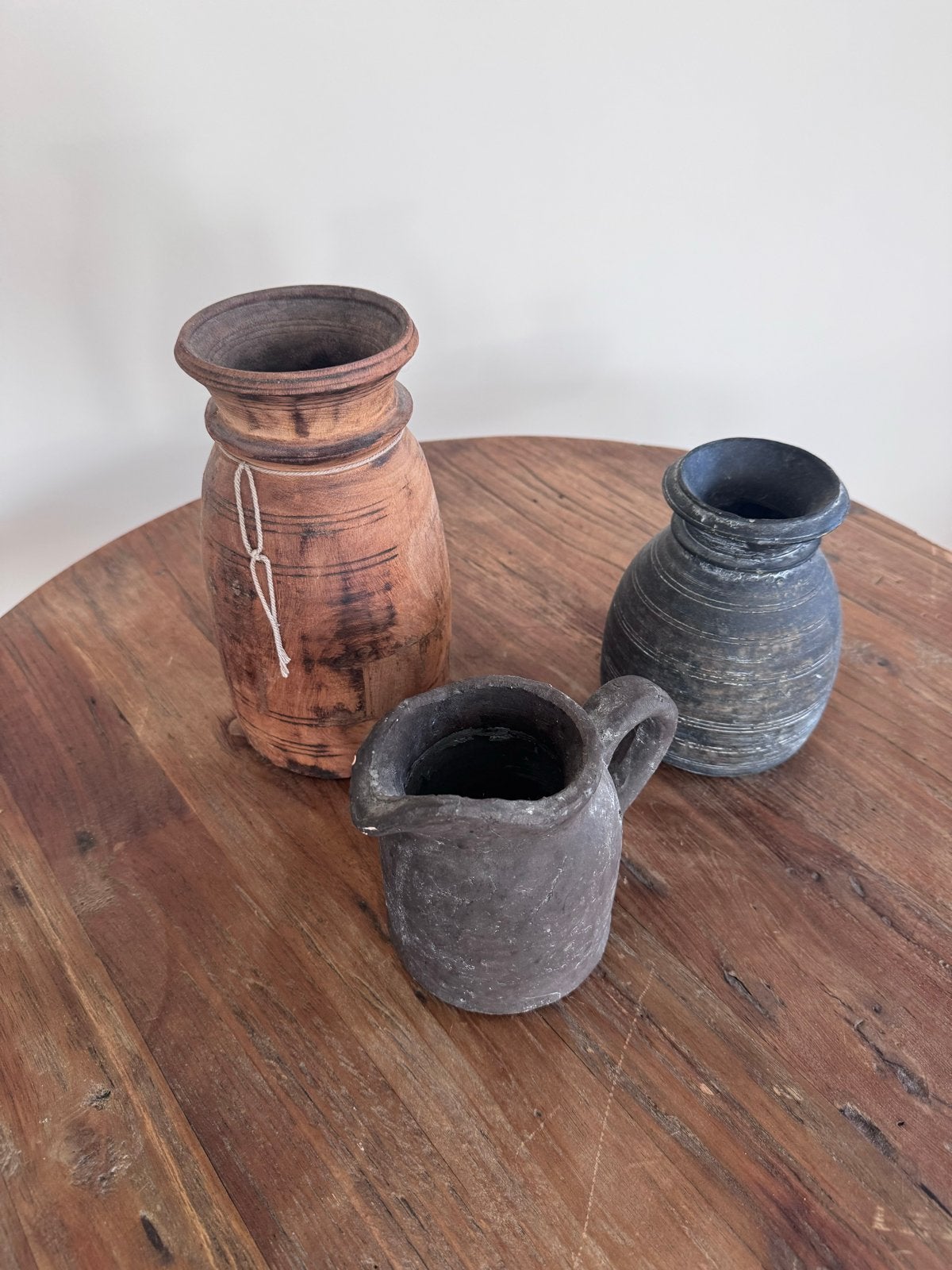 Decoratieve vazen en kruikje - Hout en aardewerk, Ophalen