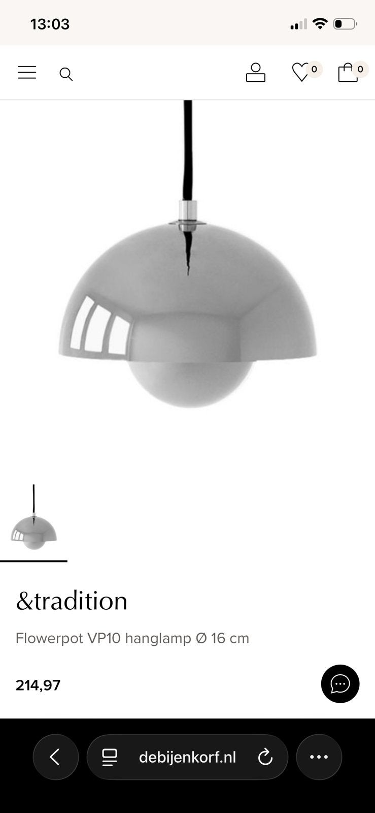 &Tradition Flowerpot Silver lamp 2 stuks (23cm diameter), Ophalen, Zo goed als nieuw