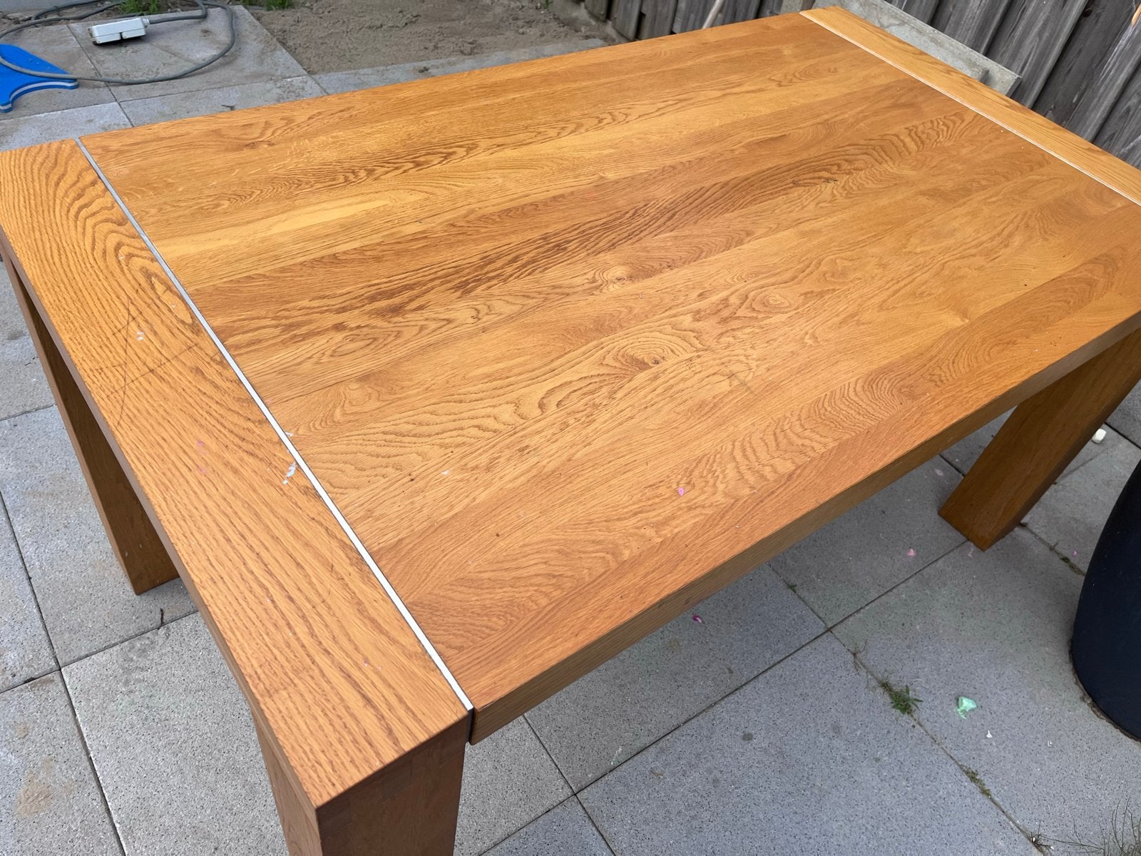 Massief eikenhouten eettafel met metalen inleg, Huis en Inrichting, Tafels | Eettafels, Ophalen, Gebruikt, Eikenhout, 50 tot 100 cm