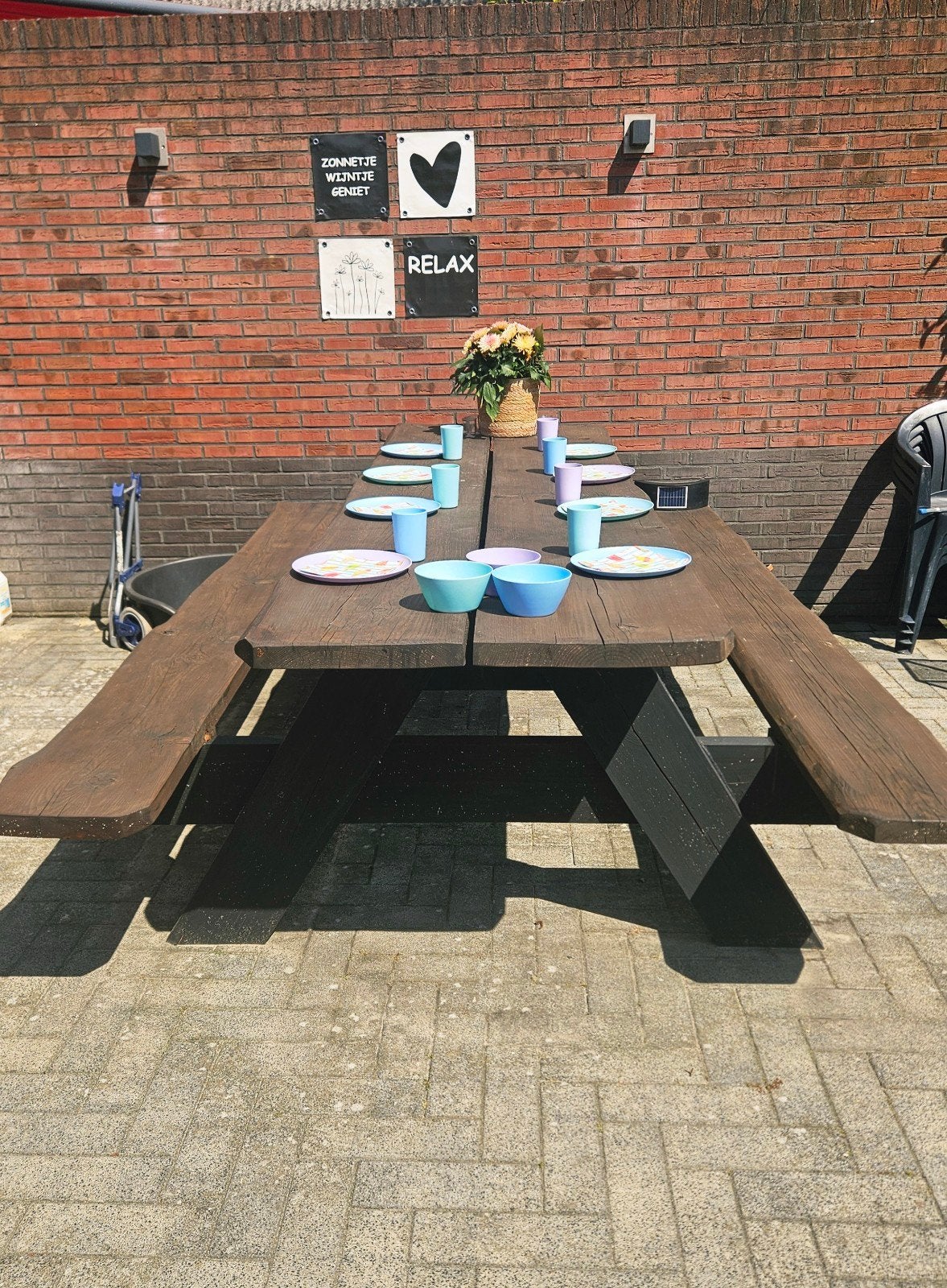 Picknicktafel 3 meter 10/12 persoons, Ophalen, Zo goed als nieuw, Rechthoekig, Hout