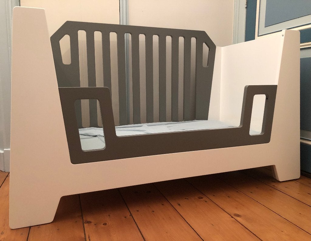 Design ledikant + Aerosleep matras +beschermers + hoeslakens, Ophalen, Gebruikt, 140 tot 160 cm, Matras