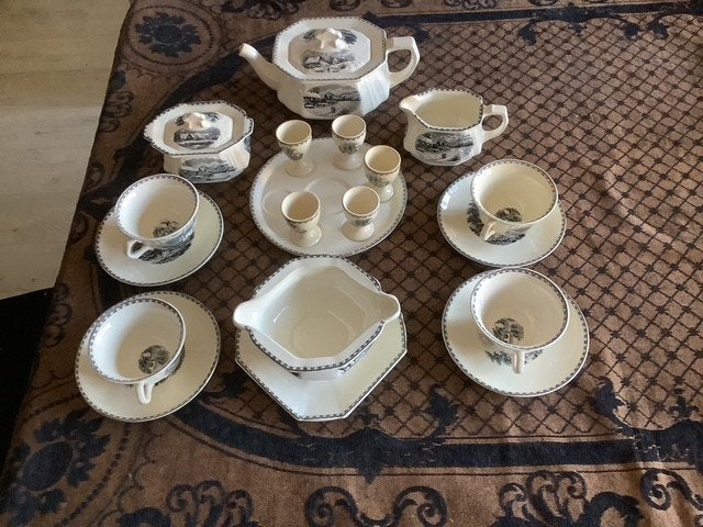 Vintage Société Céramique Maastricht Andschap Servies zwart, Antiek en Kunst, Ophalen of Verzenden