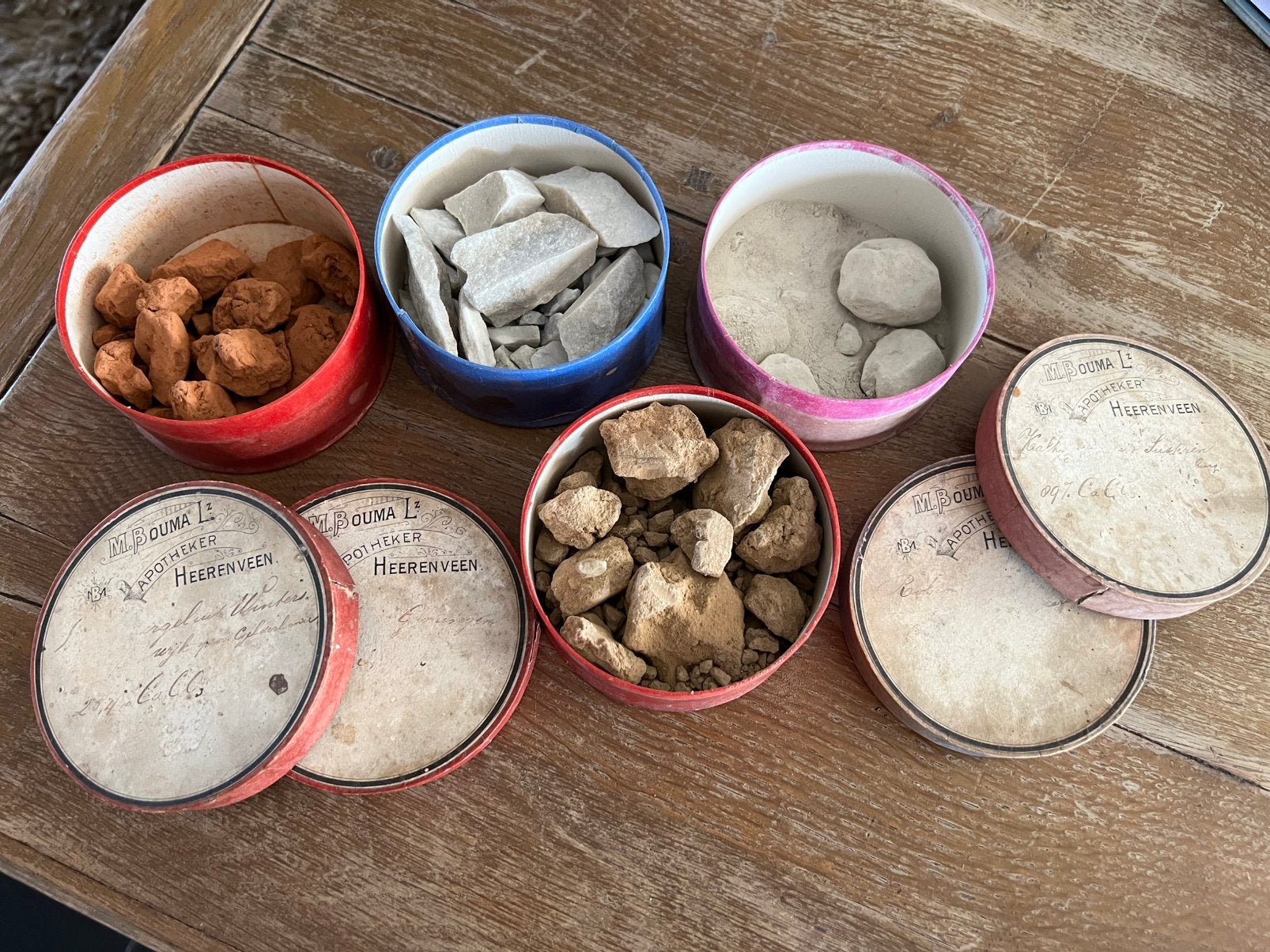 4 x OUD APOTHEEKDOOSJES M. B . BOUMA HEERENVEEN, Ophalen of Verzenden