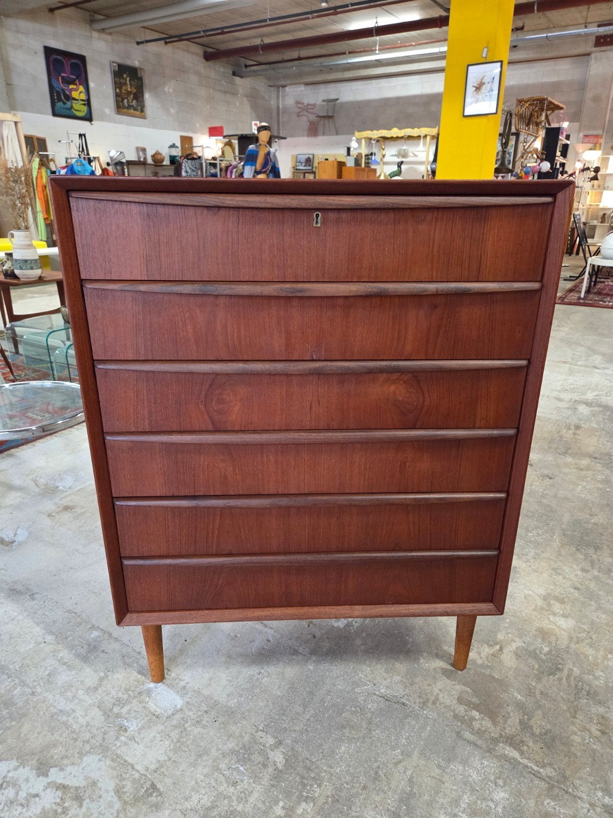 vintage Mid-Century Deense ladenkast teak, Ophalen, Gebruikt, 5 laden of meer, 50 tot 100 cm