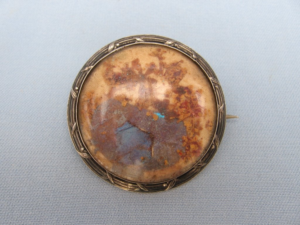 Broche met droogbloemen in zilver – ca. 1900, Sieraden, Tassen en Uiterlijk, Antieke sieraden, Ophalen of Verzenden, Zilver, Broche