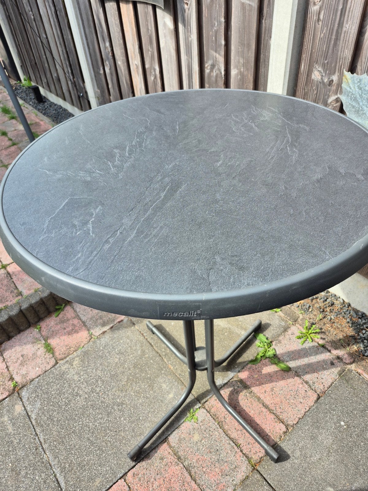 Mecalit statafel rond - Grijs/Antraciet 2 stuks, Ophalen, Gebruikt, Rond, Metaal