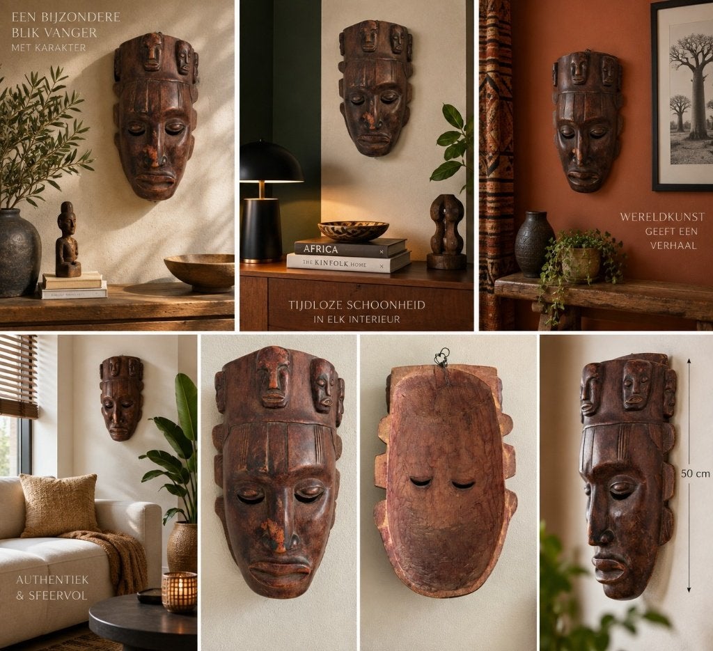 Groot handgesneden Afrikaans houten masker, Ophalen of Verzenden