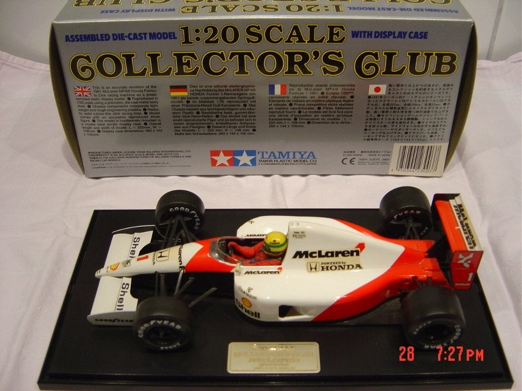 Senna Tamiya 23003 Collectors Club 1/20 die-cast model mp4/6, Ophalen of Verzenden, Zo goed als nieuw, Formule 1