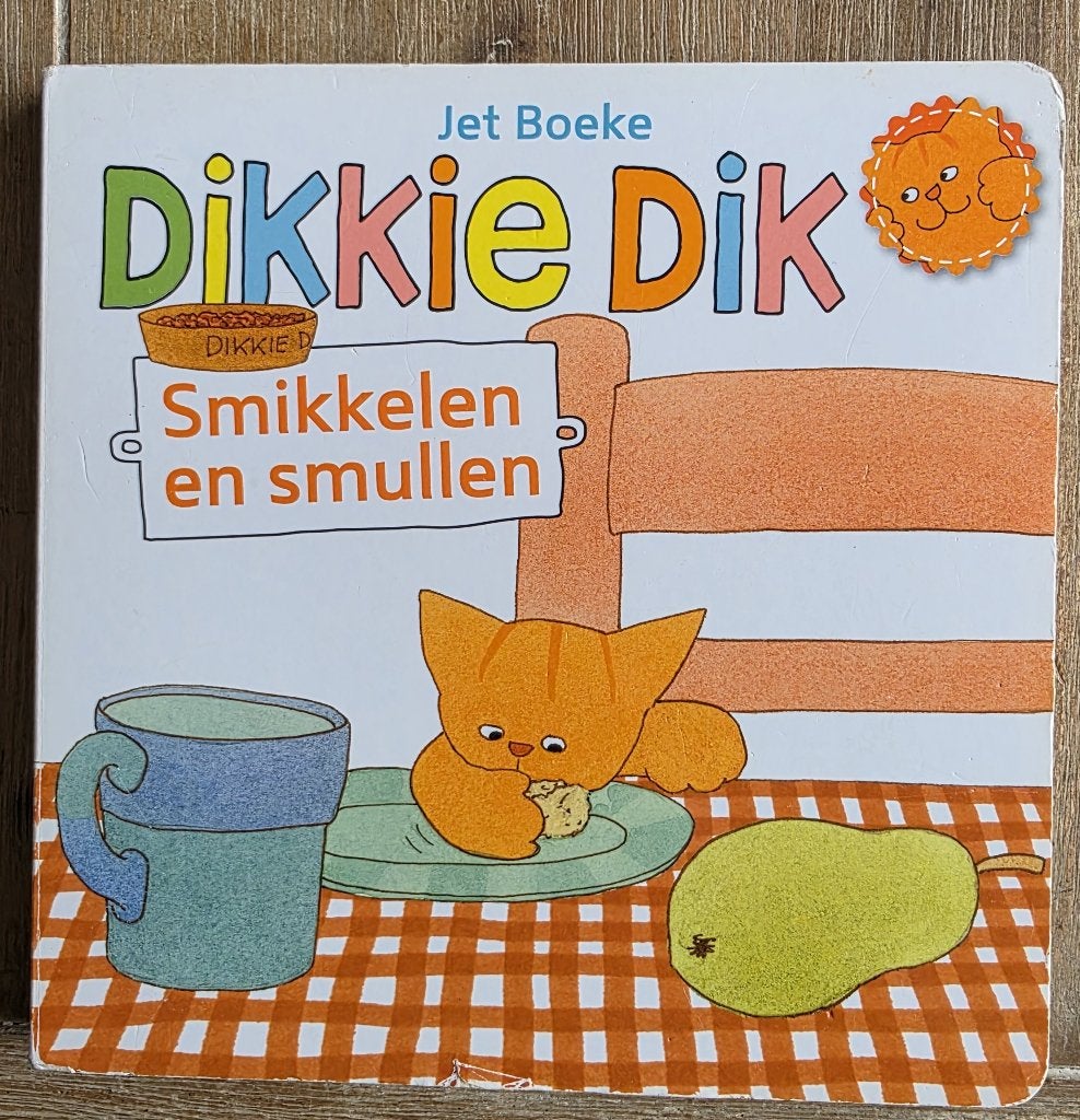 Dikkie Dik - Smikkelen en smullen - Kartonboekje Jet Boeke  , Ophalen of Verzenden, Gelezen, Jet Boeke, 2 tot 3 jaar