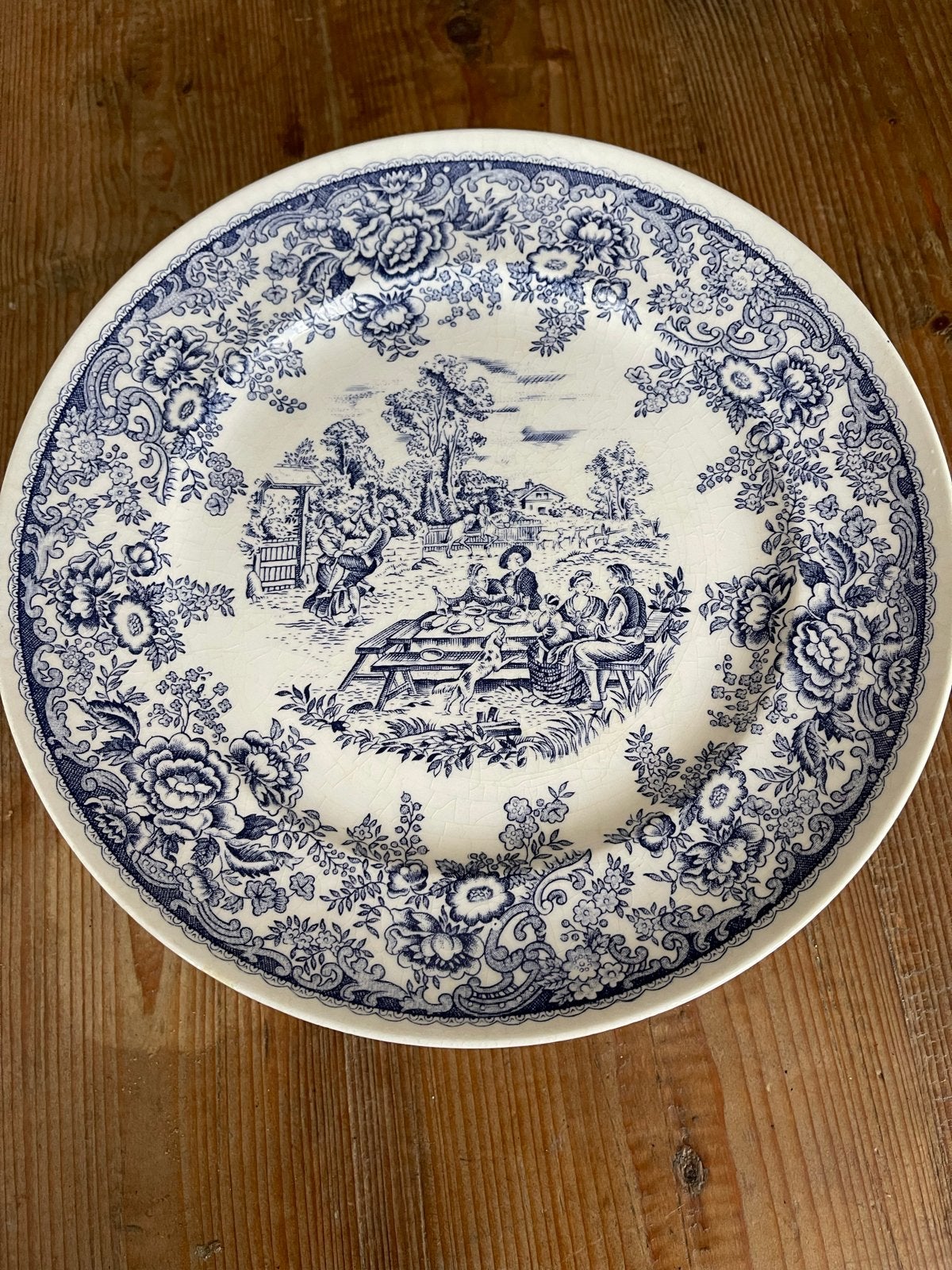 Vintage Franse dinerborden met blauw decor, Ophalen