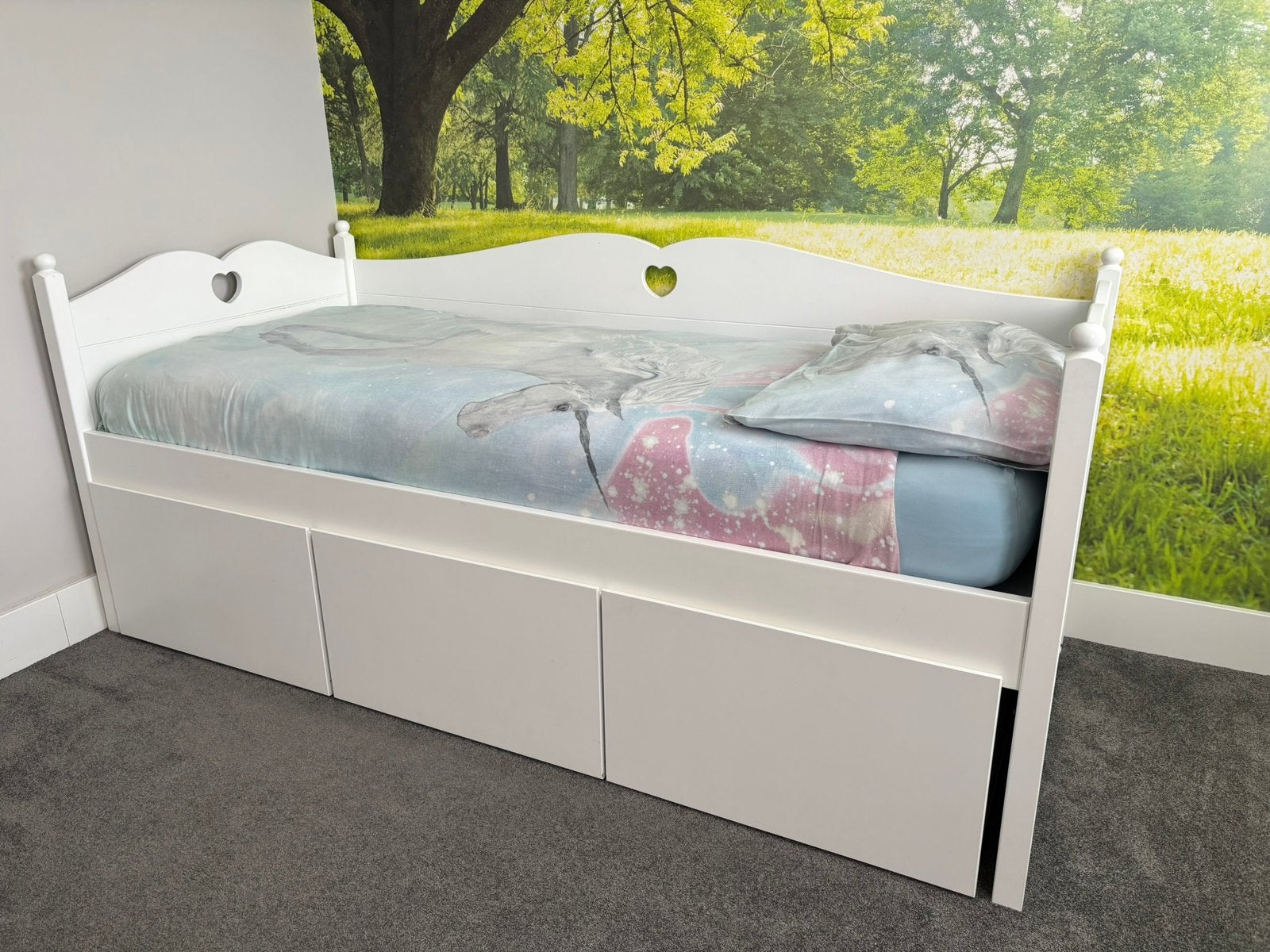 Bedbank Emma 1 persoons met 3 lades, Ophalen, 85 tot 100 cm, Zo goed als nieuw, Lattenbodem