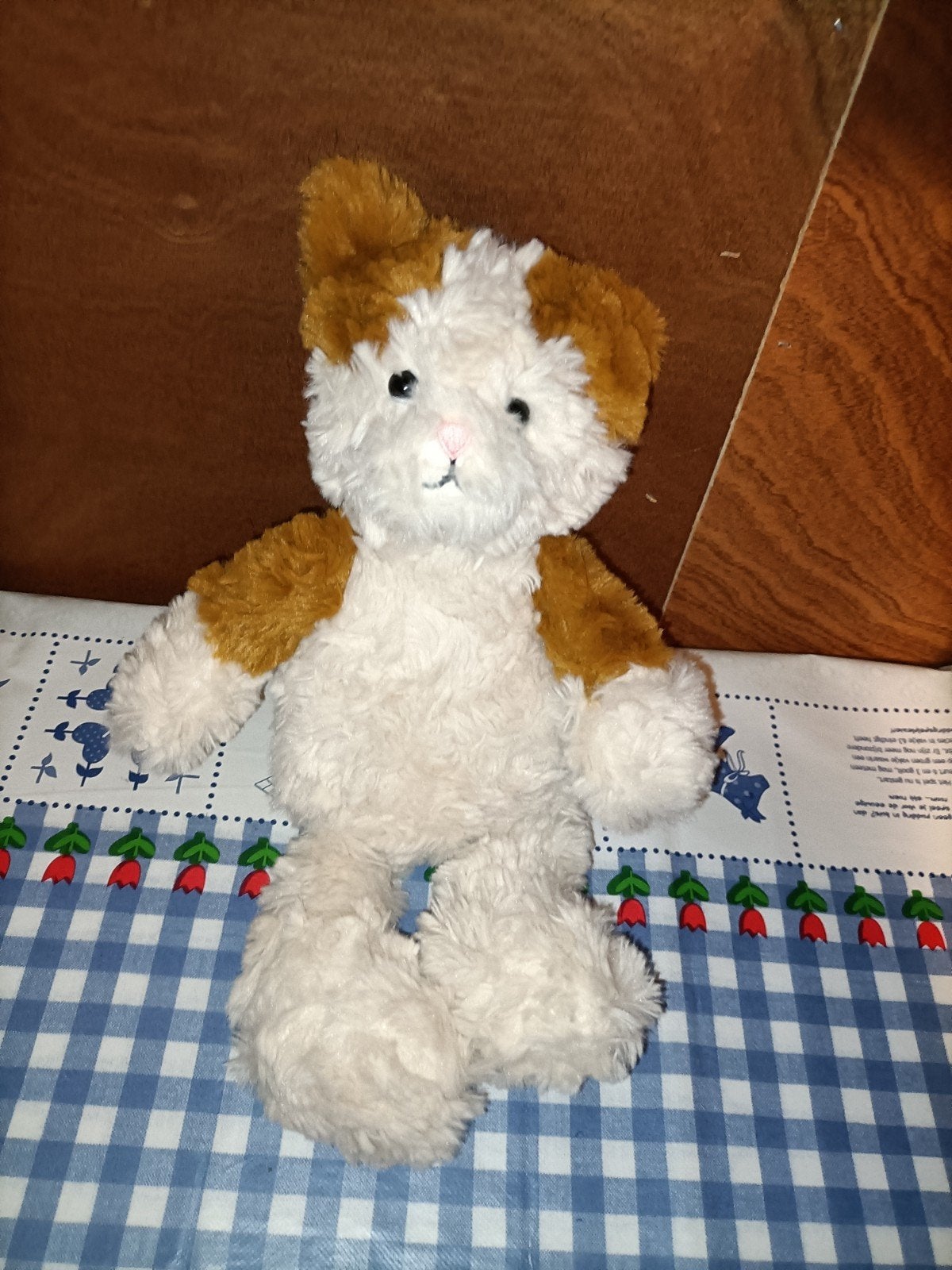 Hema poes knuffel wit met bruin (rood) 36 cm groot, Ophalen of Verzenden, Zo goed als nieuw