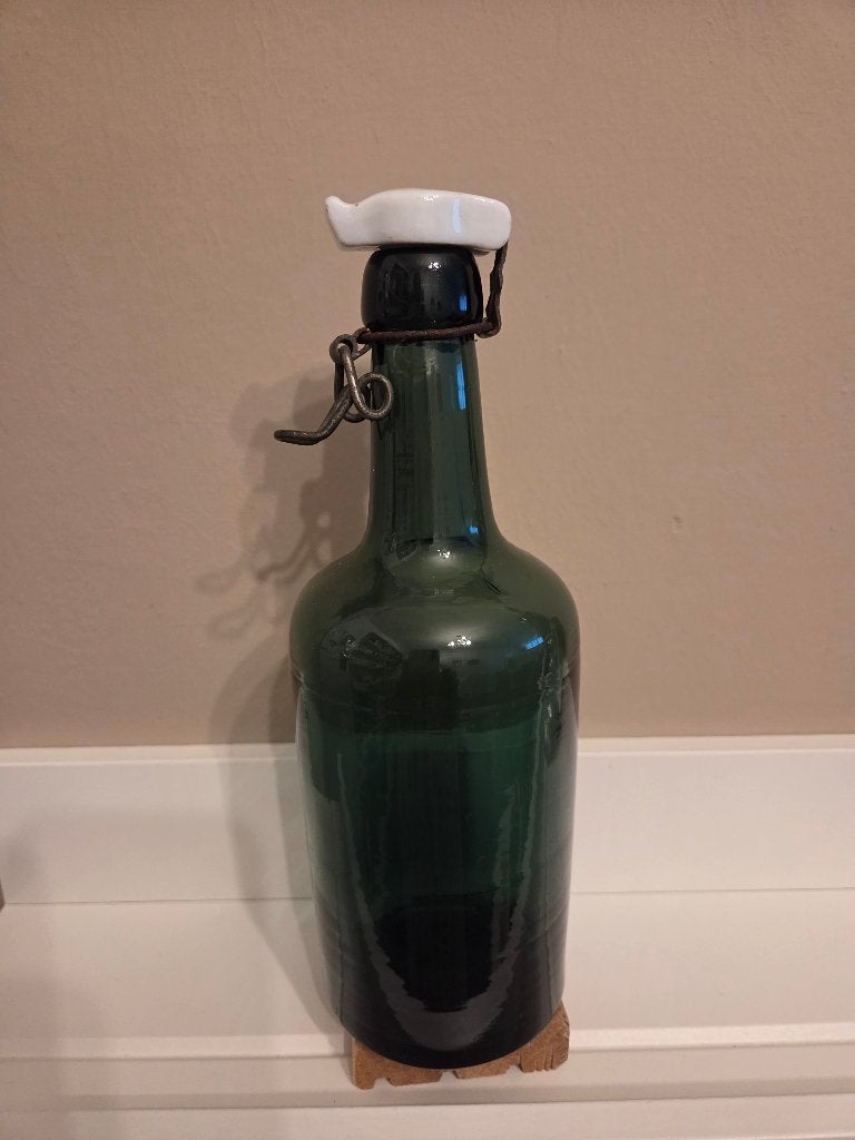 Vintage glazen groen bierflesje Denemarken, Ophalen of Verzenden