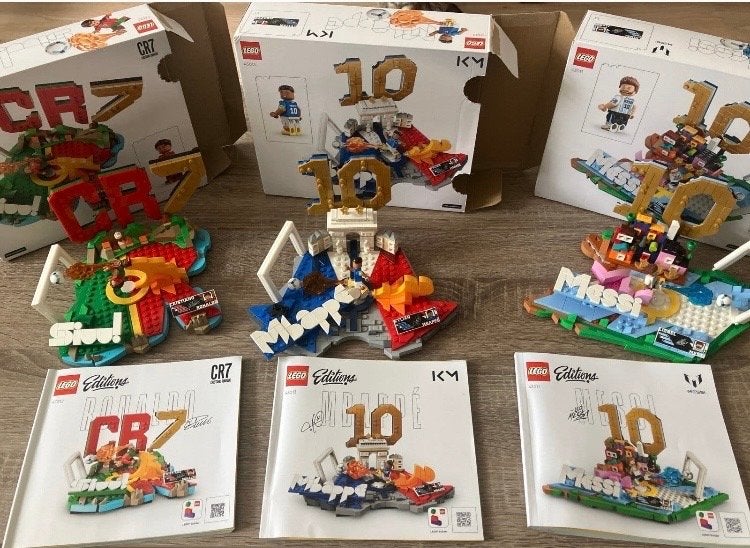 3 complete LEGO sets: Ronaldo, Mbappé, Messi (incl. dozen), Ophalen, Lego, Zo goed als nieuw, Compleet