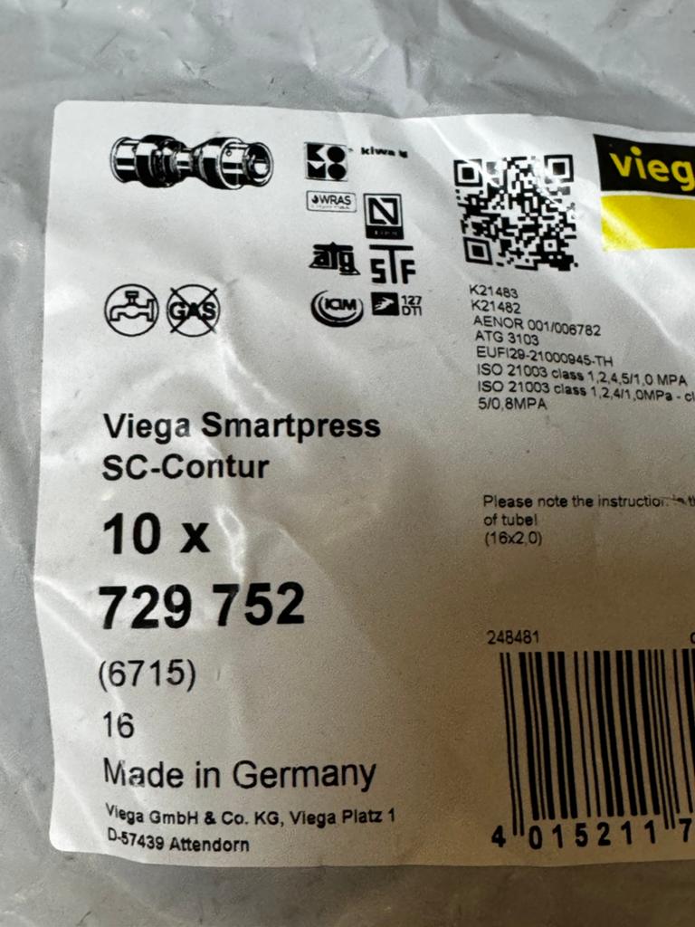 Viega smartpress sok 16, Ophalen of Verzenden, Nieuw, Rvs, Overige typen