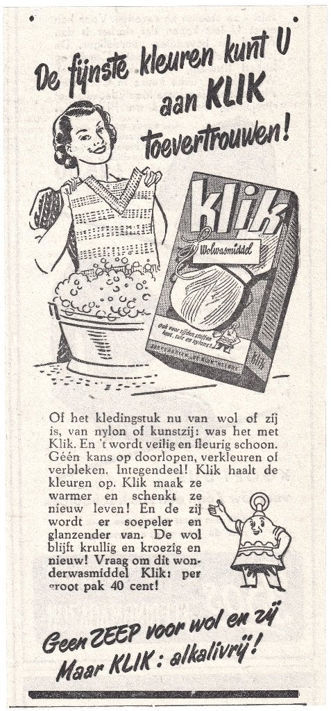 Reclame 1951 - Zeepfabriek De Klok Heerde 1 - Klik Wasmiddel, Verzamelen, Ophalen of Verzenden, Gebruikt, Overige typen