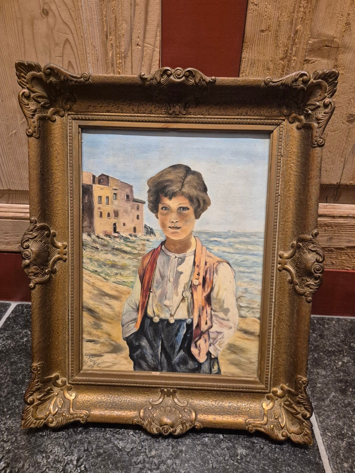 Olieverfschilderij re. Jongen aan Zee, door Van Tuyl 1937, Doek, Portret of Personen, Realistisch, Ophalen of Verzenden